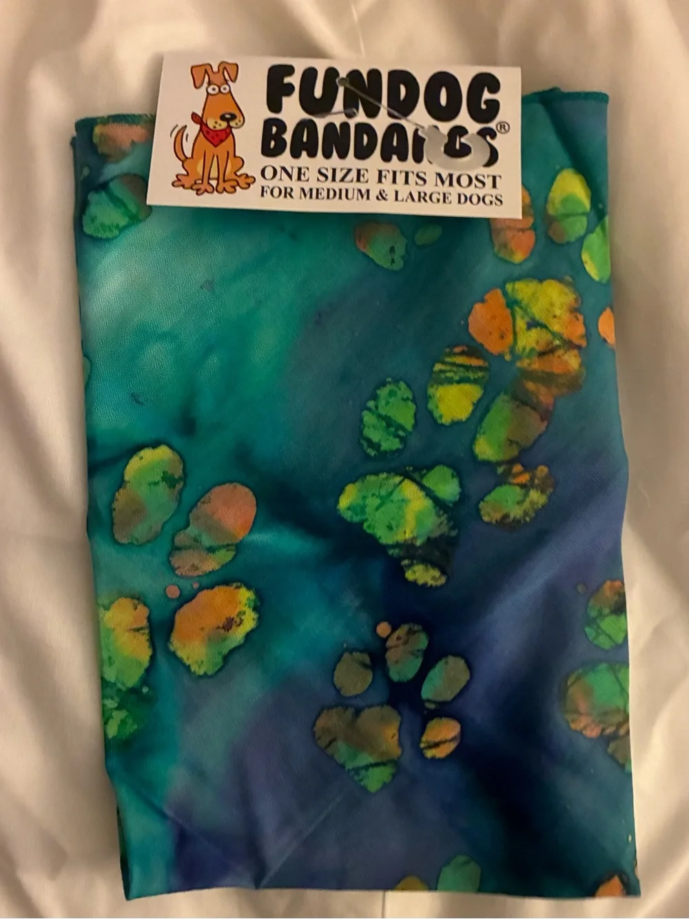 Doggy Tie-Dye Paw Print Bandana - Teal & Green - NWT